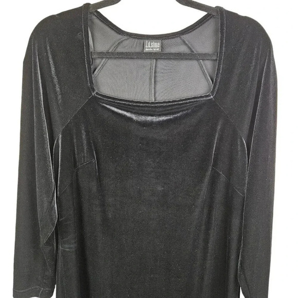 JD Stone Black Velvet Midi Dress Long Sleeve Size Medium Square Neckline - Picture 2 of 8